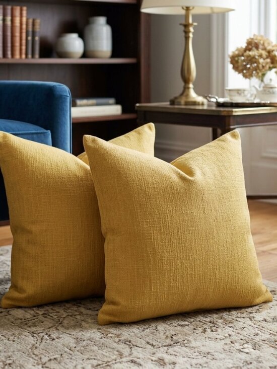 Other - Premium Handcrafted 22x22 Chenille Throw Pillow Covers (Mustard Yellow 2-Piece)